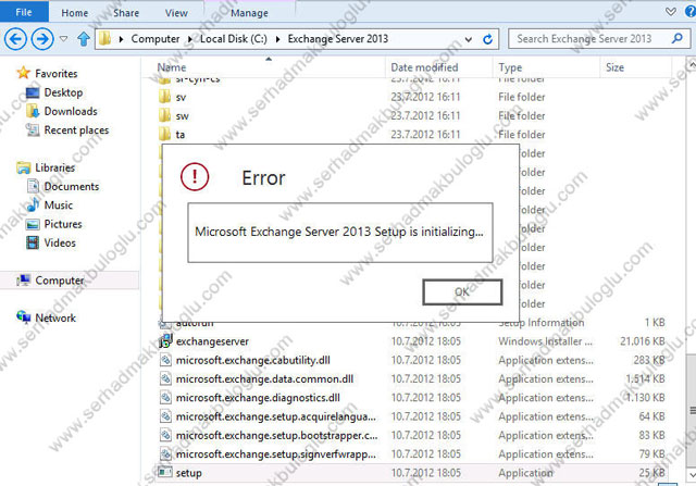 Exchange Server 2013 Setup is initializing Error