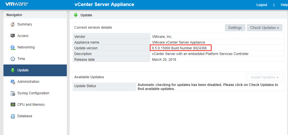 VCENTER 6.5 Appliance. VCENTER 6.5 Appliance has update Manager.